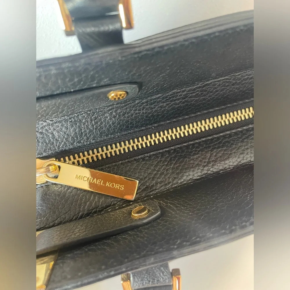 Michael Kors Collection Blake Satchel, Black Leather Gold Hardware GUC - Picture 5 of 6